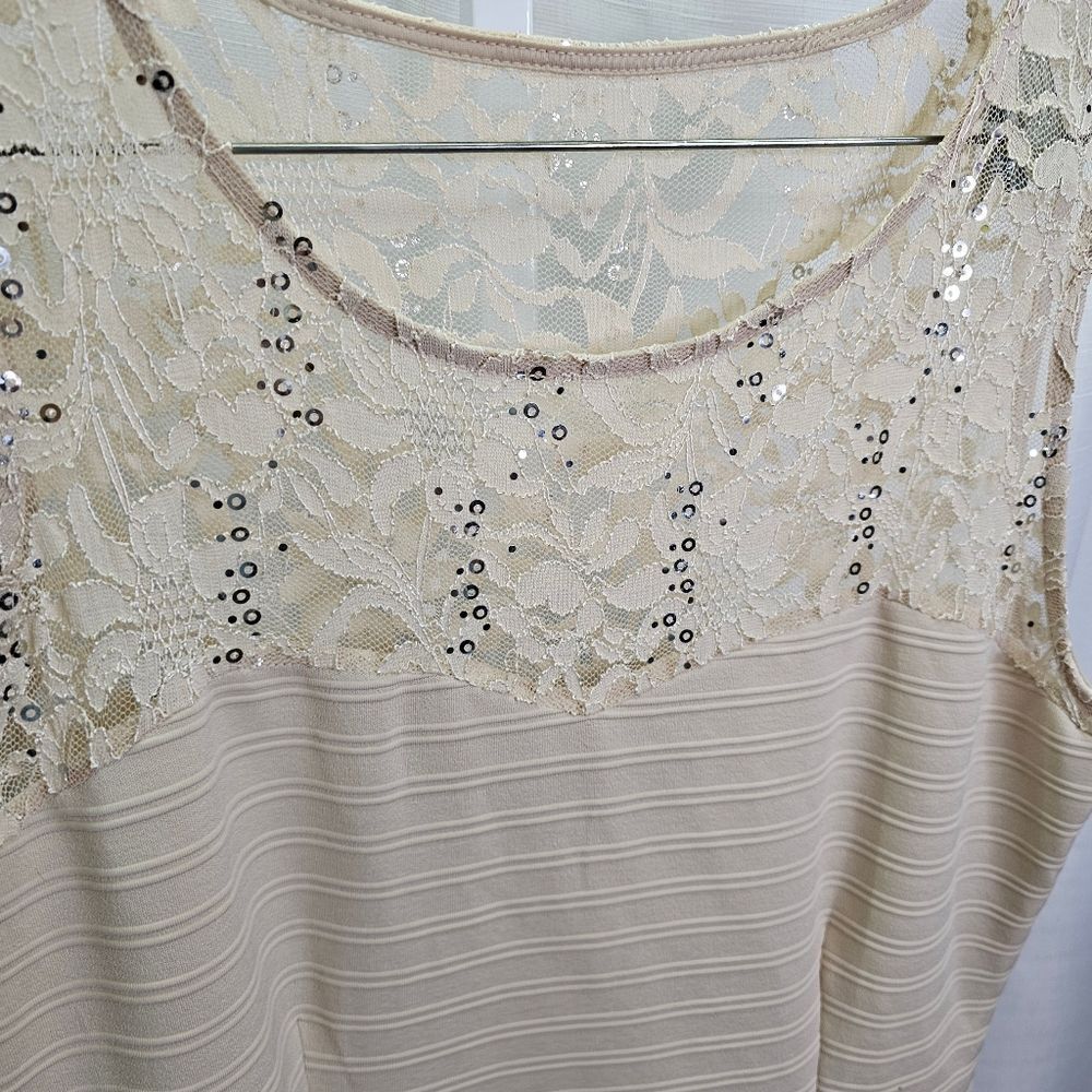 Candalite Cream Ribbed and Lace Sleeveless Cocktail Dress Size Large - Picture 5 of 10